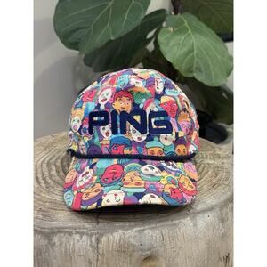 Vintage Ping All Over Print Faces Hat Retro USA Rope Golf 80’s Adjustable